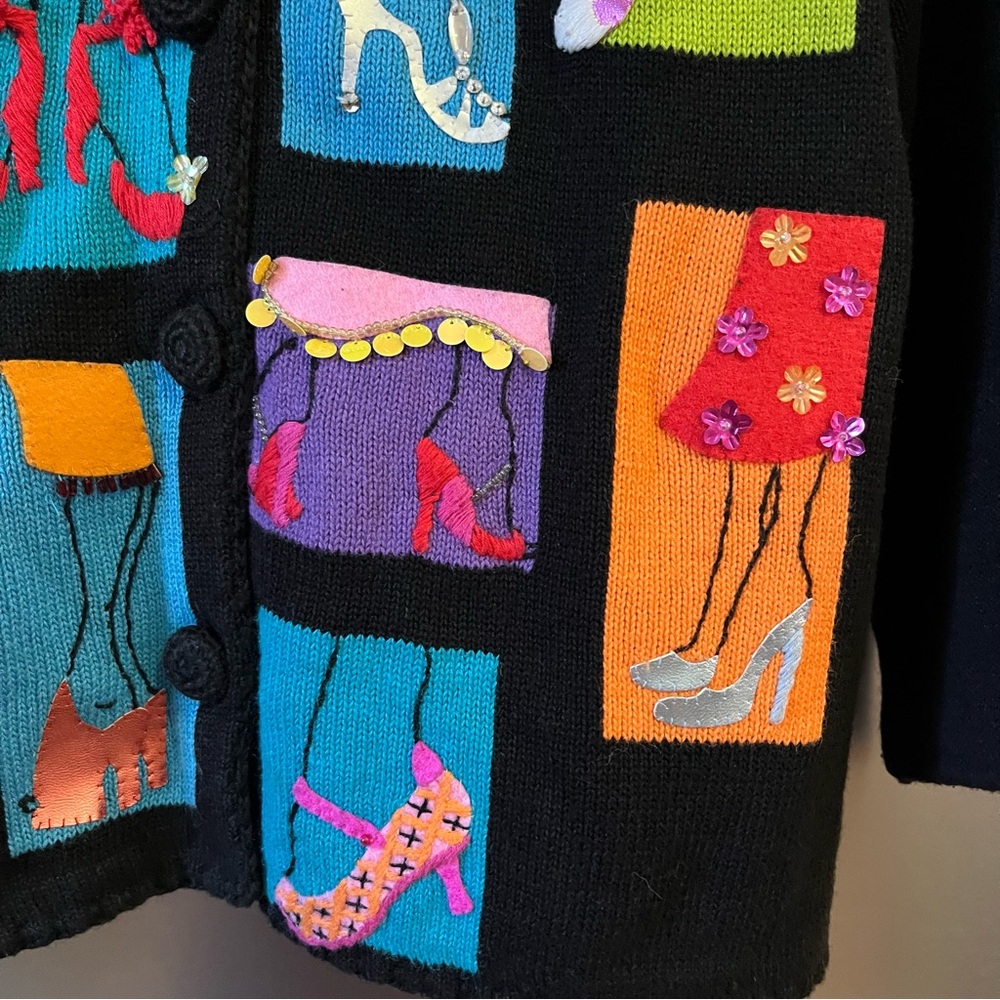 Michael Simon Vintage 90s Cardigan Embroidered Embellishments Heels Shoes M - Picture 5 of 10